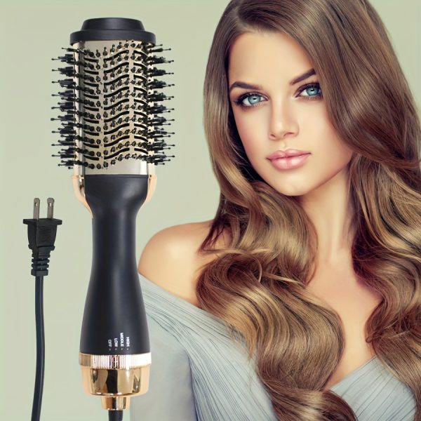 1pc Multifunctional Hot Air Brush for Voluminous Style, US Plug, 3 Temperature Settings, 2-in-1 Blow Dryer and Styler, Straightening & Curling Iron Comb